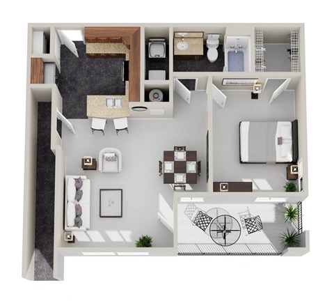Floor plan for 1 bed, 1 bath, 830 sqft